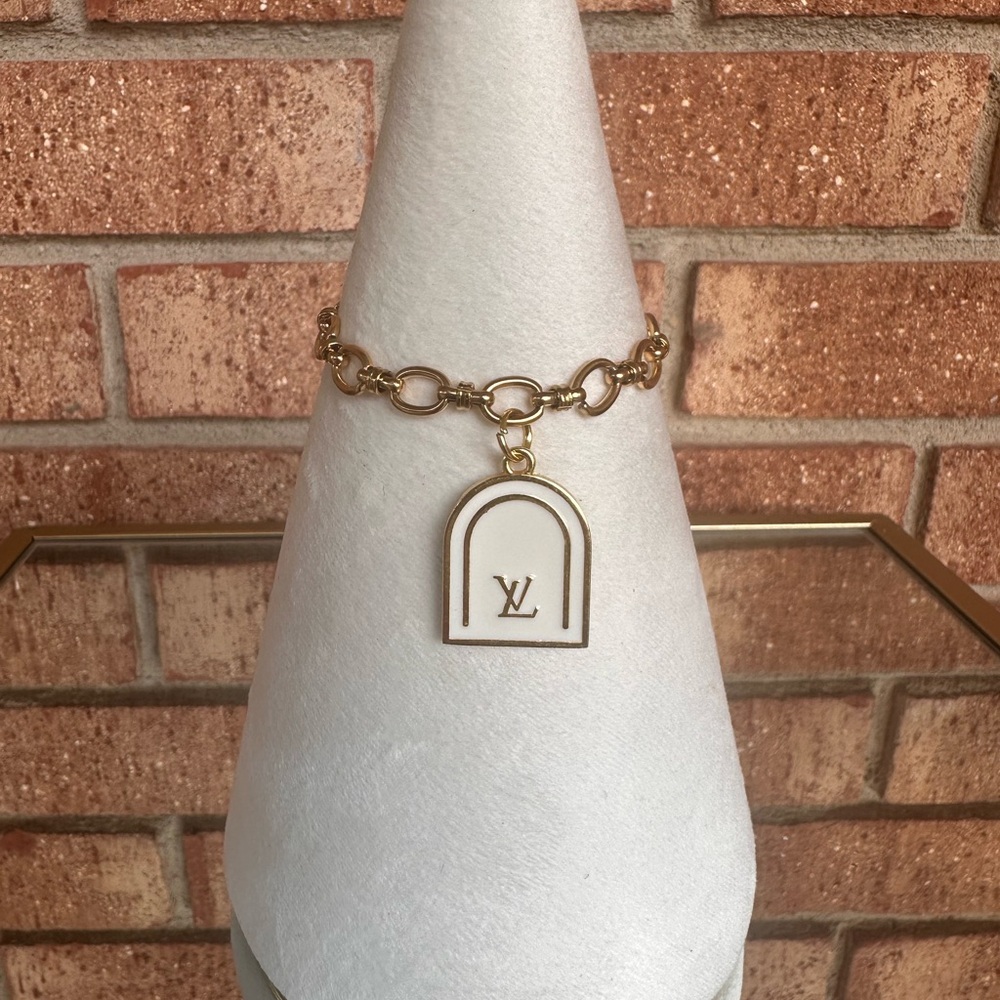 ✨ Elegant Gold Chain Bracelet with Repurposed Designer Charm